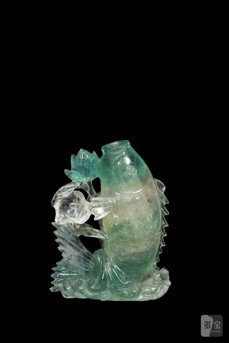 清 绿水晶年年有余花插 - 图1